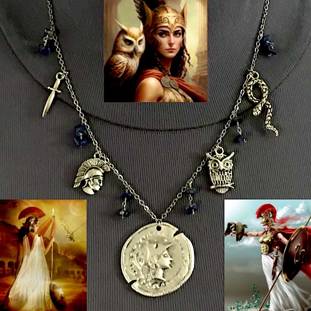 Athena Minerva Greek Roman Goddess Wisdom & War Handmade Necklace, Lapis Lazuli